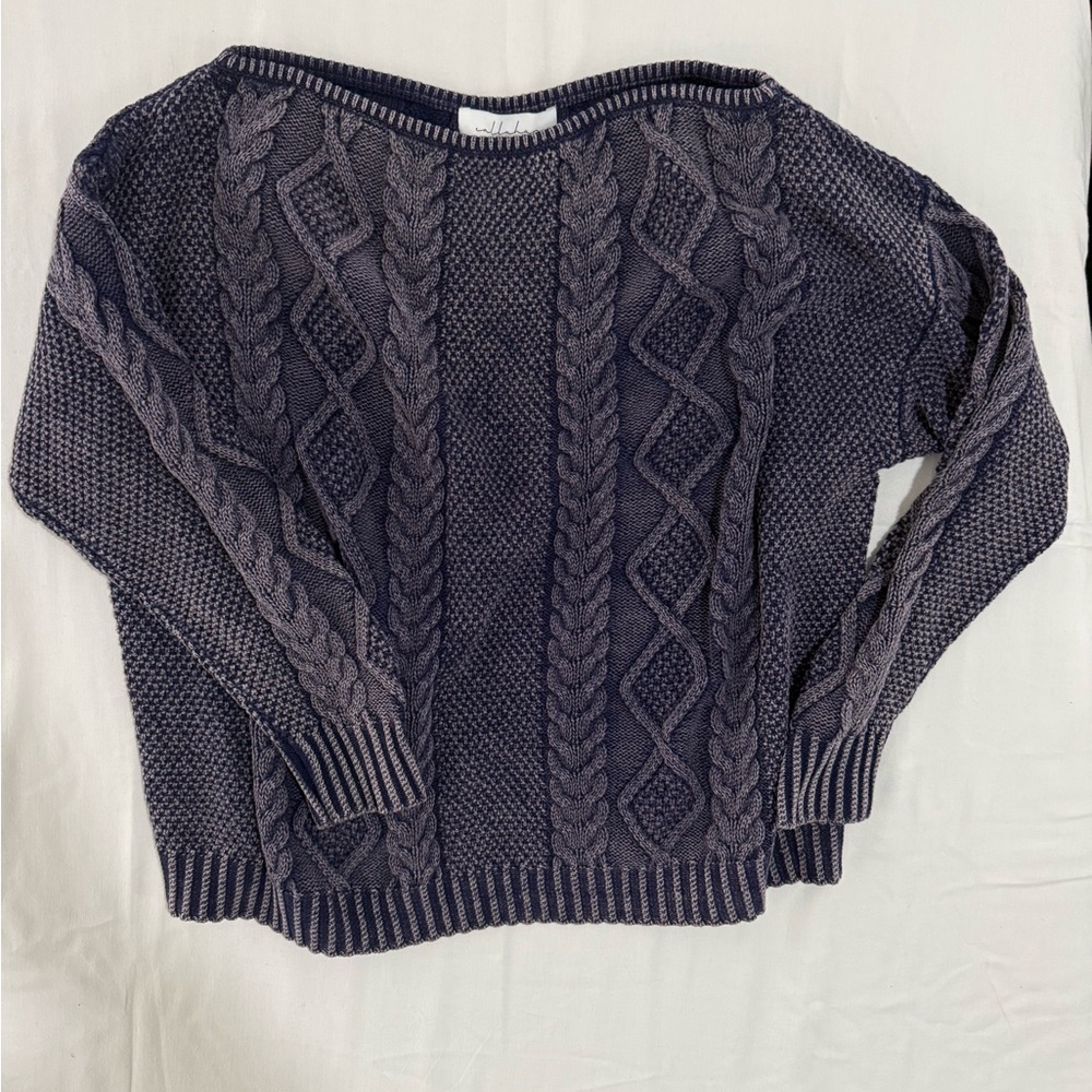 Callahan Women’s Medium Cable Knit Sweater Blue Purple Medium 100% Cotton